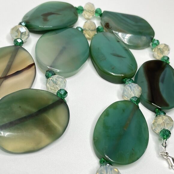 Artisan Handcrafted Blue Green Agate Gemstone Chunky Bold Necklace Beaded - Picture 9 of 9